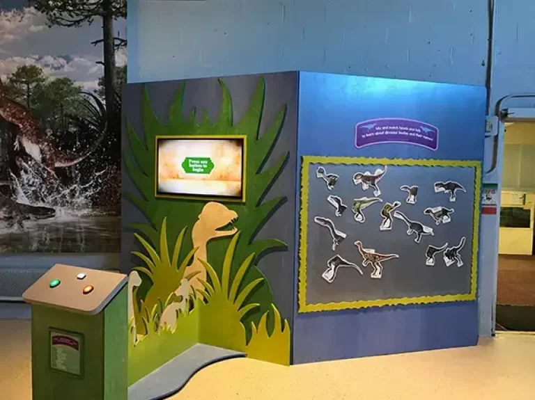 Interactive Dinosaur Game Show from Dinosaurs in your Backyard: A Portal to Past Worlds exhibit.